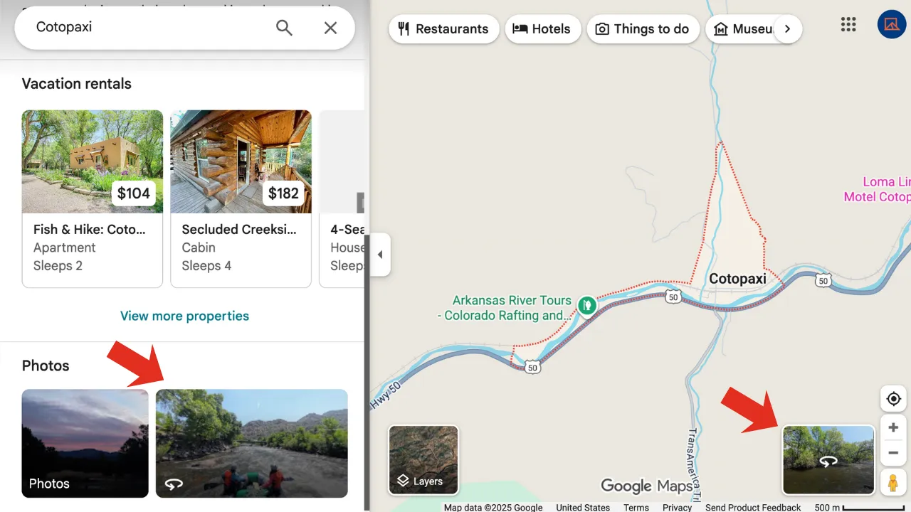 Google Maps mobile profile showing 360 photo tiles