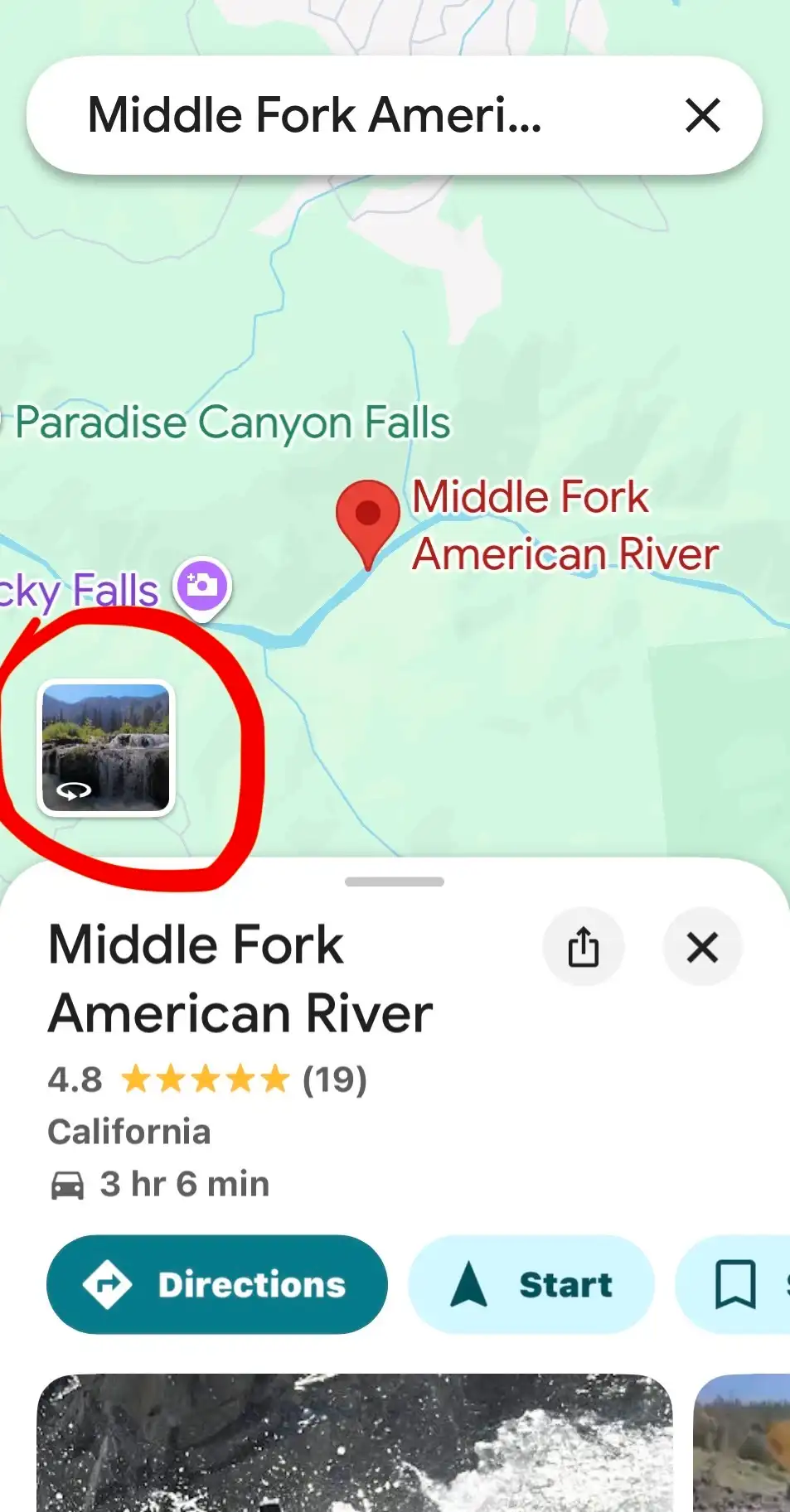Middle Fork American River Google Maps Page mobile screenshot